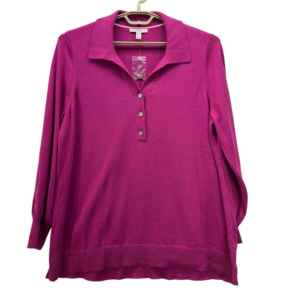 Isaac Mizrahi Womens Sweater Size 1X Magenta Warm Cozy Soft Preppy Academia